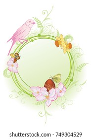 vector spring frame with bird, flowers and butterflies (EPS 10)