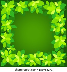 Vector spring frame with green leaves