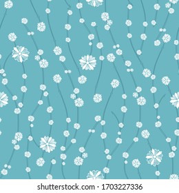 Vector spring green seamless pattern with white blossoms perfect for fabric, textile, wallpaper, gift paper, scrapbook