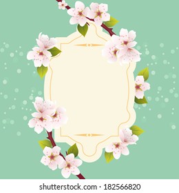 vector spring greeting card with cherry flowers 