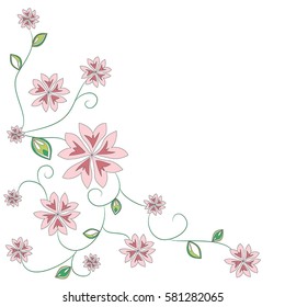 Vector spring greeting card template with space for text. Hand drawn flowers. Happy Valentine's Day, birthday, Women's Day.