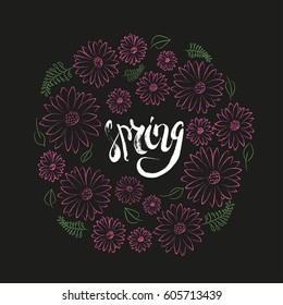 Vector "Spring" hand written phrase with flower composition isolated for your design 