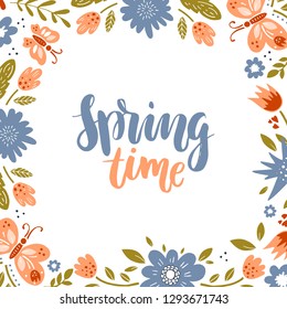 Vector Spring handwritten calligraphy vector illustration in floral wreath frame EPS10 - 