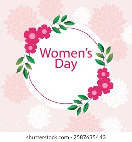 Vector spring holiday banner March 8, girl in flowers with text International Women's Day. Feminism concept, women empowerment, gender equality