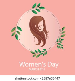 Vector spring holiday banner March 8, girl in flowers with text International Women's Day. Feminism concept, women empowerment, gender equality