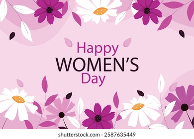 Vector spring holiday banner March 8, girl in flowers with text International Women's Day. Feminism concept, women empowerment, gender equality