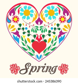 Vector spring illustration with big abstract heart with flowers