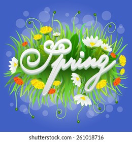 vector spring illustration with flower and grass spring