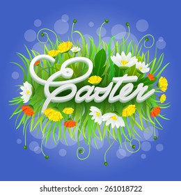 vector spring illustration with flower and grass easter