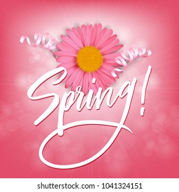 Vector spring illustration with flower and lettering