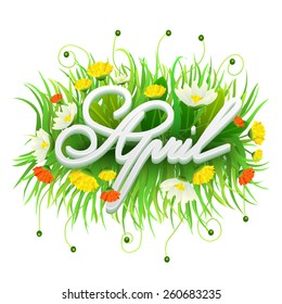 vector spring illustration with flowers and grass april isolated