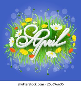 vector spring illustration with flowers and grass april