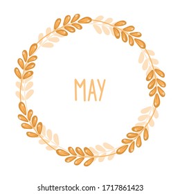 Vector spring illustration with an inscription Hello May and yellow leaves wreath. Perfect for invitation, card, quote, blog, poster.
