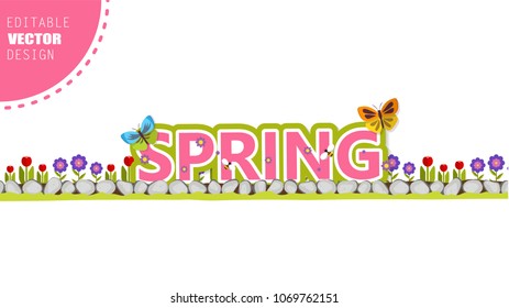 Vector Spring Lettering, with flowers in spring time