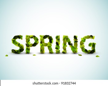 Vector spring lettering illustration made from fresh green leafs