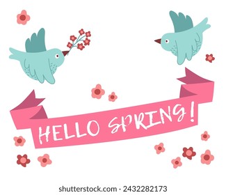 Vector spring lettering for stickers, postcards, banners or posters Hello spring! Floral springtime hand drawn prints design.