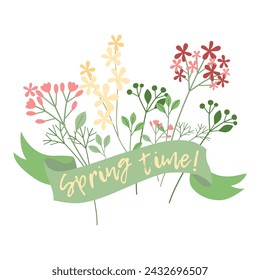 Vector spring lettering for stickers, postcards, banners or posters Hello spring! Floral springtime hand drawn prints design