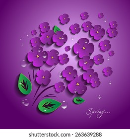 Vector, spring lilac in 3D on violet background