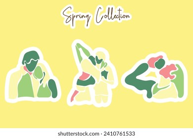 Vector Spring Man and Woman Sticker set collection
