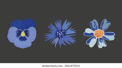 Vector spring pattern with cornflowers on a gray background. Bluet vector. Floral theme, summer patterns for various products, floral print for ceramic dishes or other products