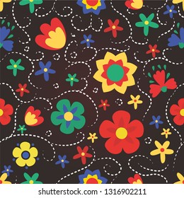 Vector spring pattern of flowers. Russian spring summer motives.