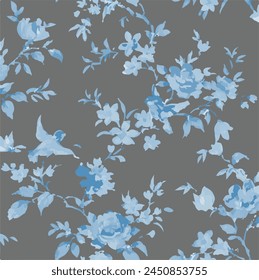 vector spring pattern,wonderful spring  flower pattern with bird.vector illustration,Big flower