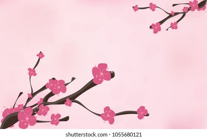 Vector spring pink flowers on twigs.