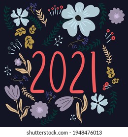 Vector spring postcard dedicated to 2021 year