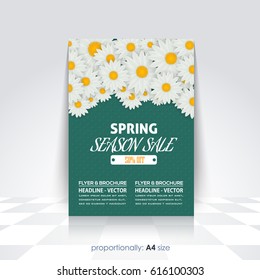 Vector Spring Sale Concept Ad, Flowers Elements Illustration, A4 Style Flyer, Poster, Brochure Cover Template