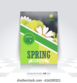 Vector Spring Sale Concept Ad, Flowers Elements Illustration, A4 Style Flyer, Poster, Brochure Cover Template.