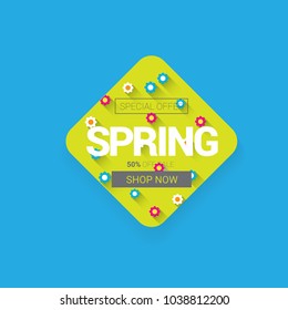vector spring sale design template banner or tag on pink background. Abstract spring sale pink label or background with beautiful flowers and text.