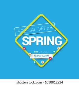 vector spring sale design template banner or tag on pink background. Abstract spring sale pink label or background with beautiful flowers and text.