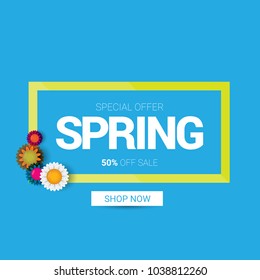 vector spring sale design template banner or tag on pink background. Abstract spring sale pink label or background with beautiful flowers and text.