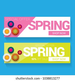 vector spring sale design template banner or tag on pink background. Abstract spring sale pink label or background with beautiful flowers and text.