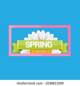 vector spring sale design template banner or tag on pink background. Abstract spring sale pink label or background with beautiful flowers and text.