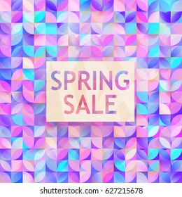 Vector spring sale poster. Cute discount card. Seasonal discount banner design. Sell-out, clearance, closeout. Advertising template. Colorful promo illustration.