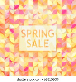 Vector spring sale poster. Cute discount card. Seasonal discount banner design. Sell-out, clearance, closeout. Advertising template. Colorful promo illustration.