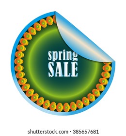 Vector Spring Sale round sticker on white background,