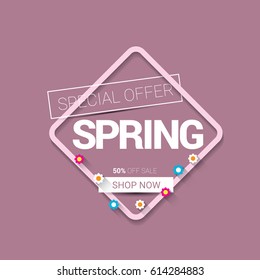 vector spring sale template banner. Spring sale pink label or background with beautiful flowers and text