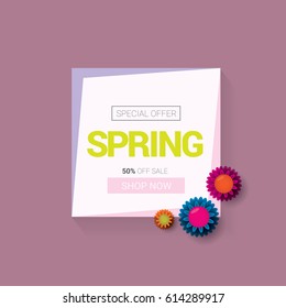 vector spring sale template banner. Spring sale pink label or background with beautiful flowers and text