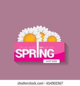 vector spring sale template banner. Spring sale pink label or background with beautiful flowers and text