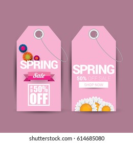 vector spring sale template banner. Spring sale pink label or background with beautiful flowers and text