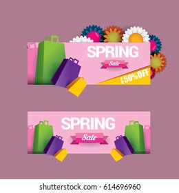 vector spring sale template banner. Spring sale pink label or background with beautiful flowers and text
