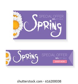 vector spring sale template banner. Spring sale pink label or background with beautiful flowers and text isolated on white 