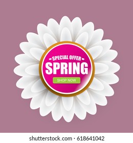 vector spring sale template banner. Spring sale pink label or background with beautiful flowers and text
