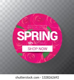 vector spring sale web banner isolated on transparent background. Abstract spring sale pink label or background with beautiful flowers and text. 