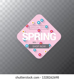 vector spring sale web banner isolated on transparent background. Abstract spring sale pink label or background with beautiful flowers and text. 