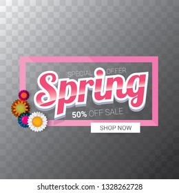 vector spring sale web banner isolated on transparent background. Abstract spring sale pink label or background with beautiful flowers and text. 