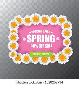 vector spring sale web banner isolated on transparent background. Abstract spring sale pink label or background with beautiful flowers and text. 