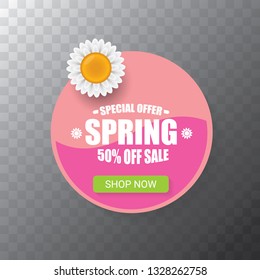vector spring sale web banner isolated on transparent background. Abstract spring sale pink label or background with beautiful flowers and text. 